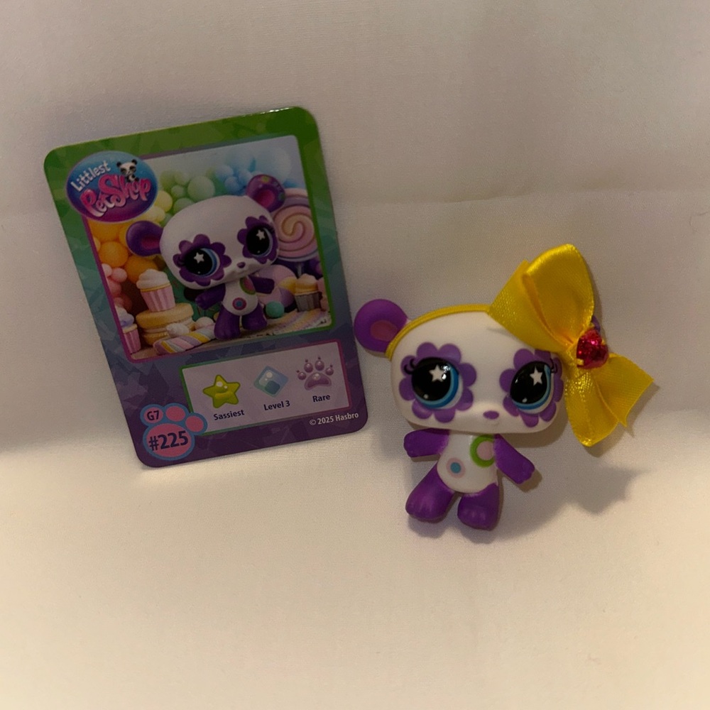 Littlest Pet Shop Purple & White Panda Figure with Yellow Bow